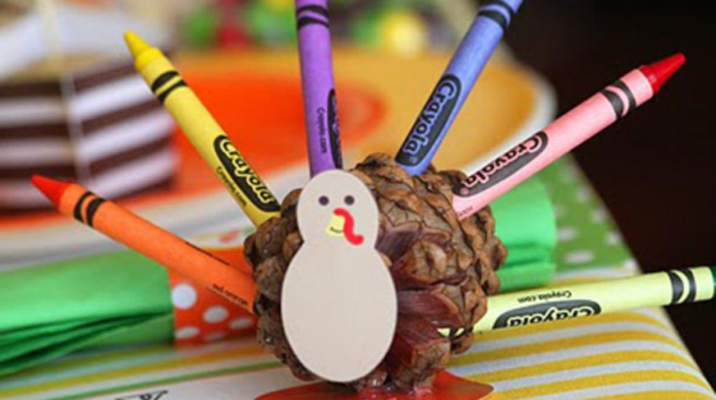 Thanksgiving turkey pinecone crayon holder