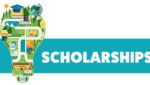 White text over a blue banner reads "Scholarships".