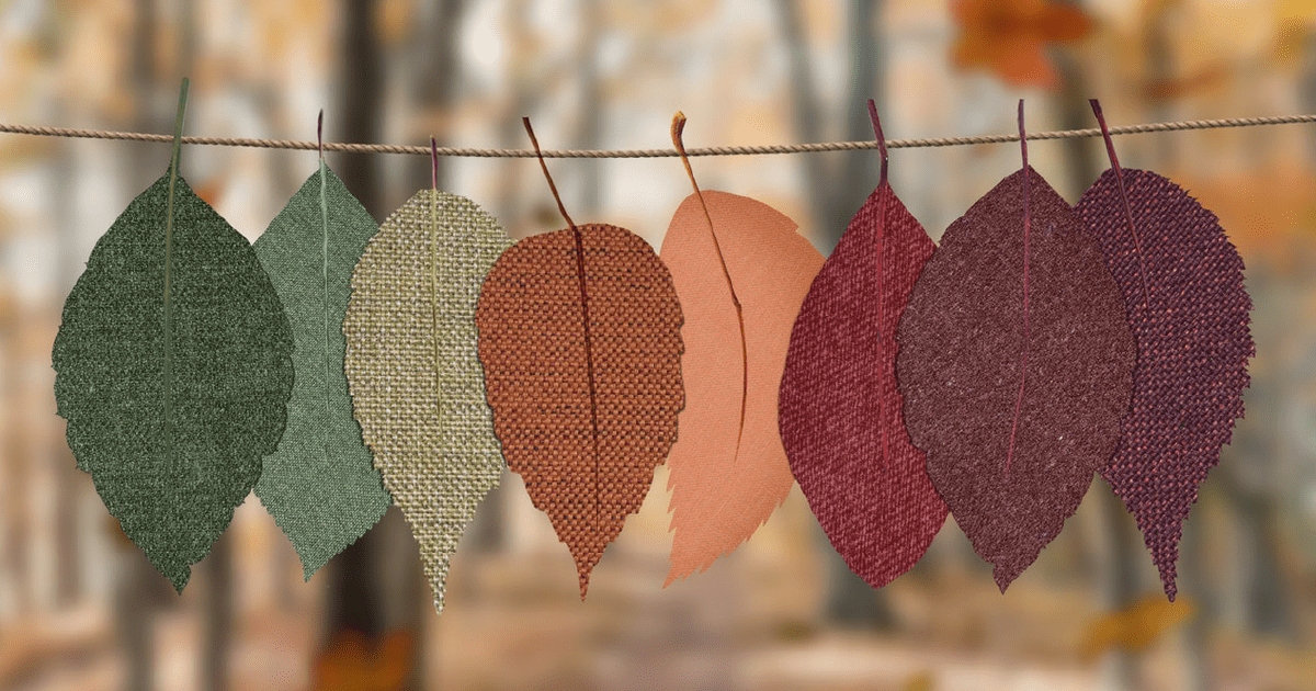 Fabric leaves hanging from a string