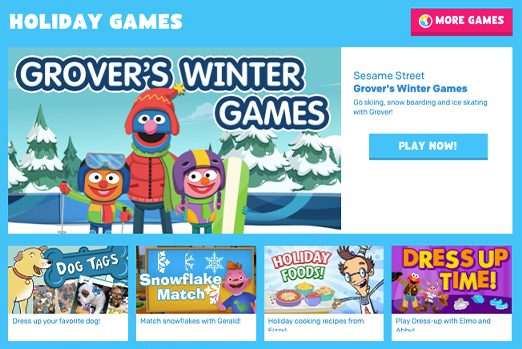 PBS Kids holiday computer games for kids.