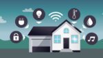 Illustration of home with icons of home objects hovering over it.