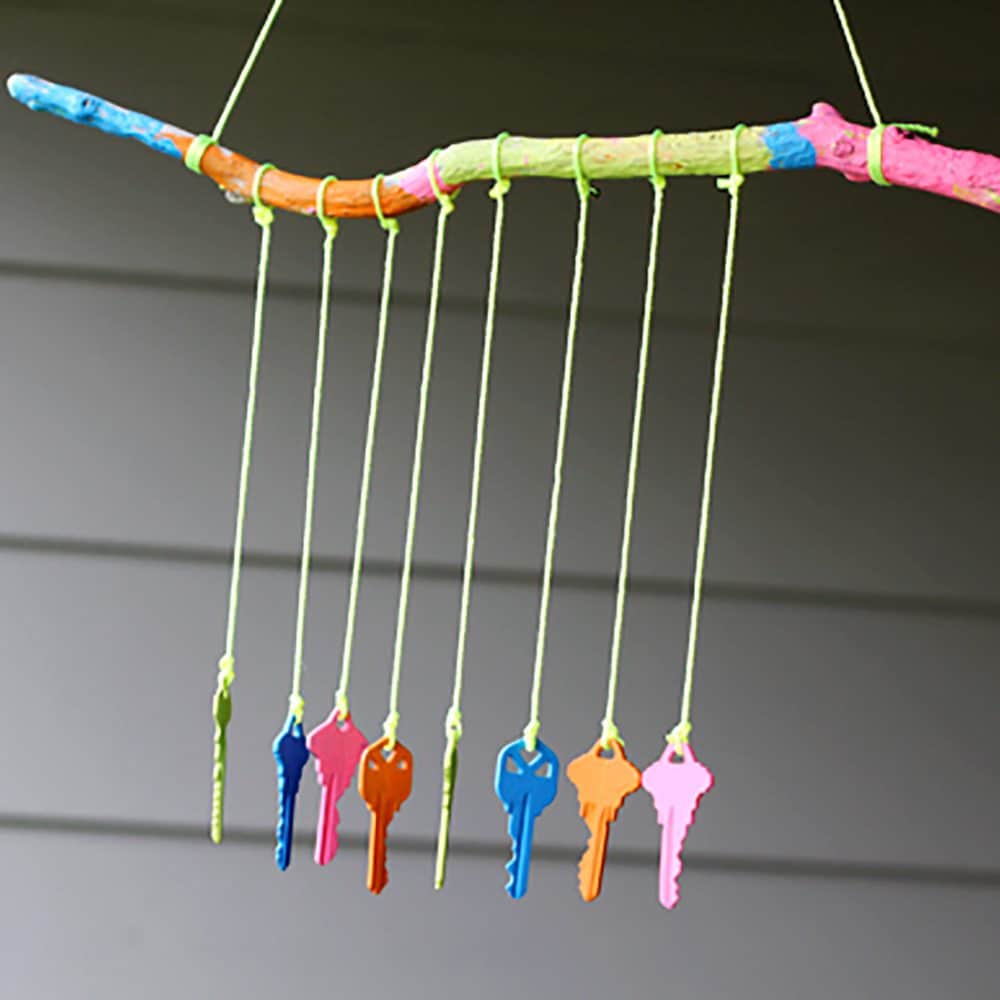 Homemade wind chime with keys.