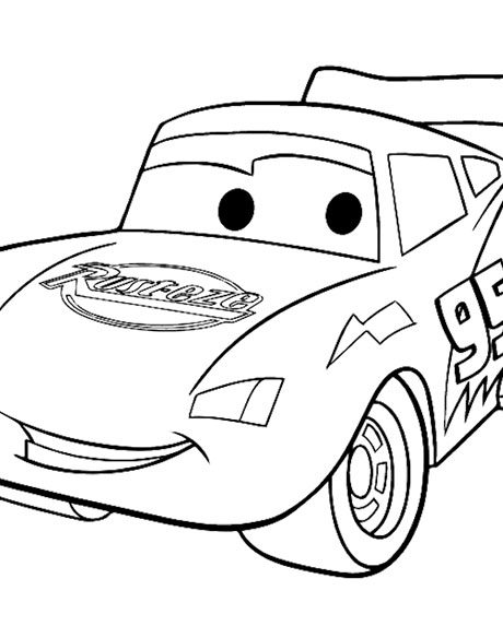 Black and white illustration of race car.