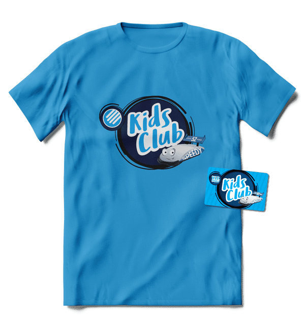 Blue Kids Club t-shirt.
