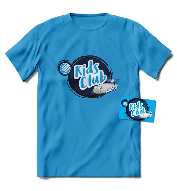 Blue Kids Club t-shirt.