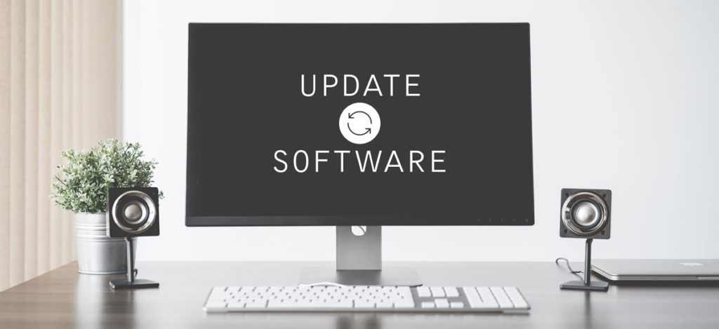 Computer monitor with “update software” screen.